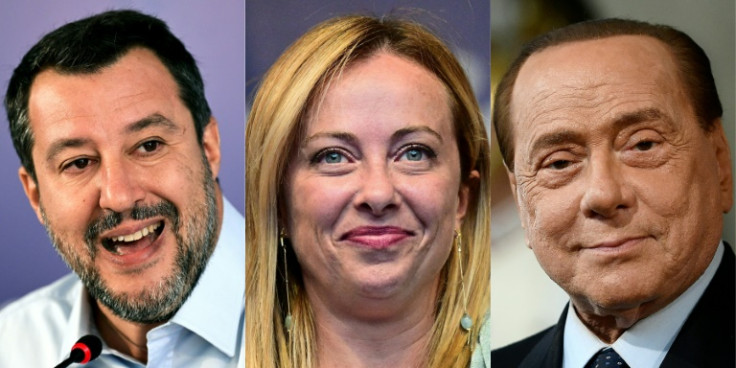 Leader of the League party, Matteo Salvini, Giorgia Meloni and former prime minister Silvio Berlusconi
