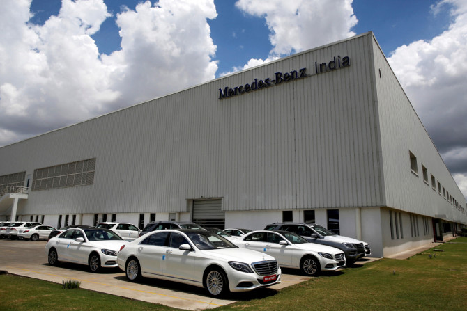 Mercedes-Benz cars parked at the company's assembly plant in Chakan, India
