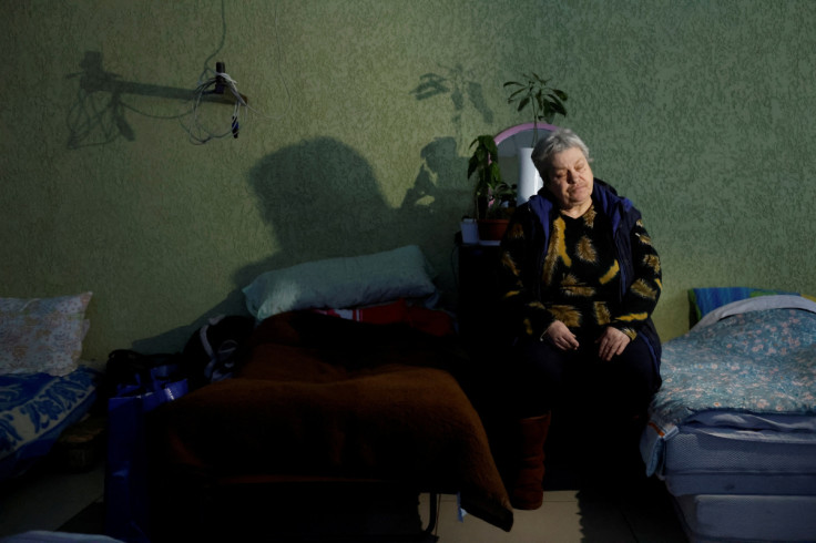 Resident of Soledar travels to an evacuation train, in Kramatorsk