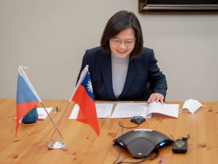 Taiwan President Tsai Ing-wen speaks with Czech President-elect Petr Pavel on a conference call in Taipei