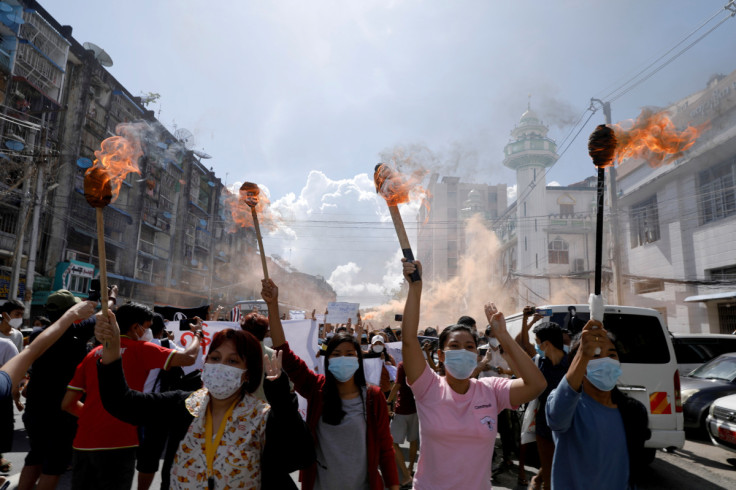 Protest against Myanmar military coup, in Yangon