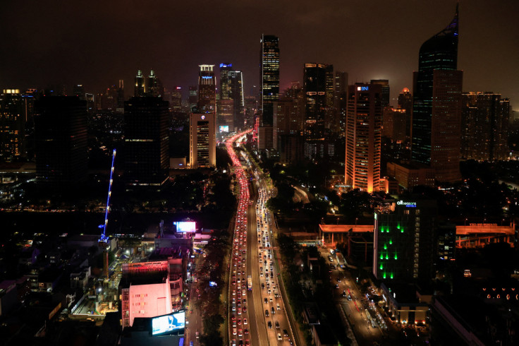 A general view of the business district during rush hour traffic jams in Jakarta