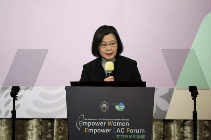 Taiwan President Tsai Ing-wen attends a forum in Taipei