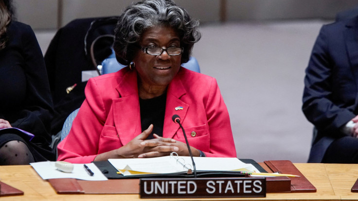 U.S. Ambassador to the U.N. Linda Thomas-Greenfield speaks during a U.N. Security Council meeting