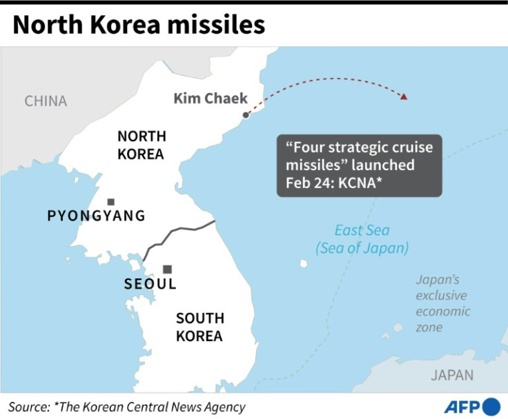 Map showing the North Korea missile launch on Friday, February 24, according to the Korean Central News Agency (KCNA).