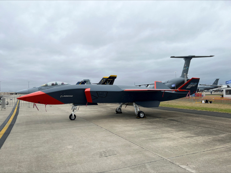 A Boeing MQ-28 Ghost Bat fighter-like drone is kept on display at the Australian International Airshow in Avalon