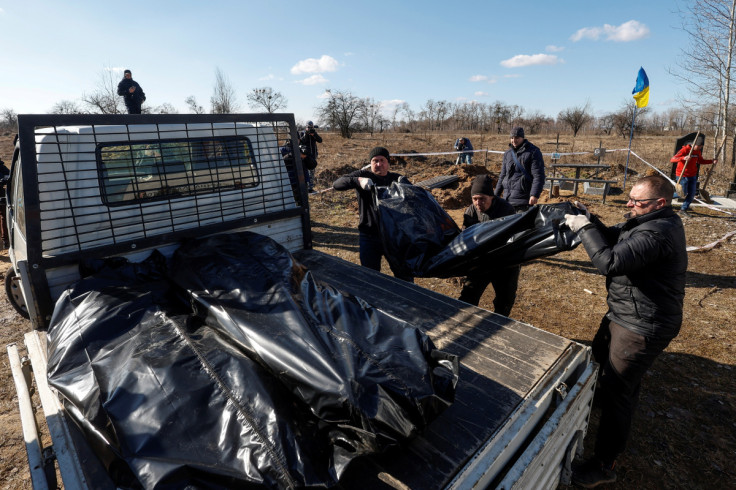 Exhumation of the bodies of people buried during a Russian occupation, in Borodyanka