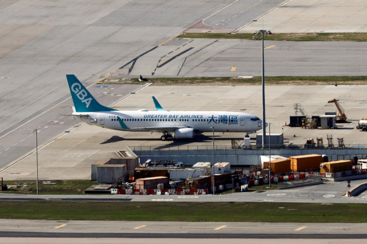 A Greater Bay Airlines aircraft is packed at Hong Kong International Airport in Hong Kong