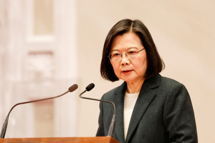 Taiwan President Tsai Ing-wen speaks during a news conference with the incoming Taiwan Premier Chen Chien-jen and outgoing Taiwan Premier Su Tseng-chang, in Taipei