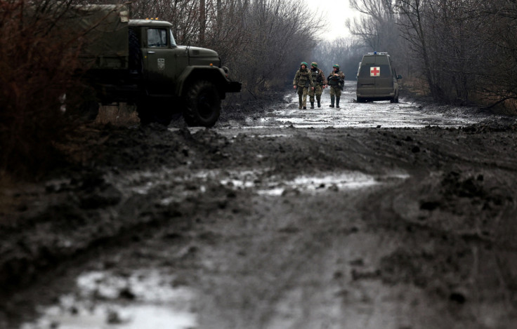 Ukrainian servicemen near the frontline town of Bakhmut