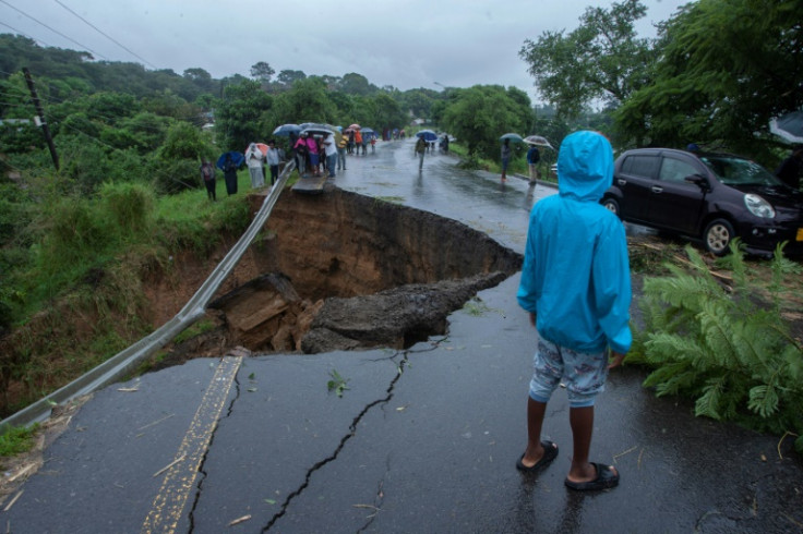 Heavy rains produced floods that collapsed this road in Blantyre, Malawi