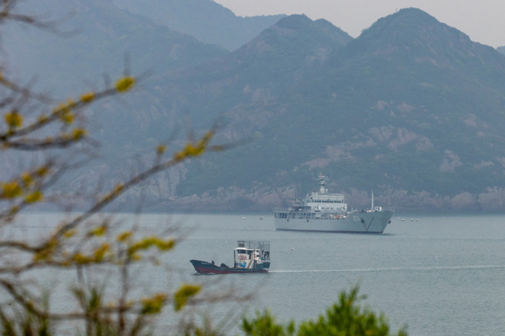 A Chinese warship takes part in a military drill off the Chinese coast near Fuzhou, Fujian Province
