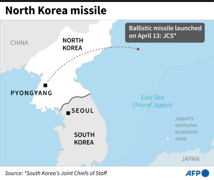Map showing the North Korea missile launch on Thursday, April 13, according to South Korea's Joint Chiefs of Staff.