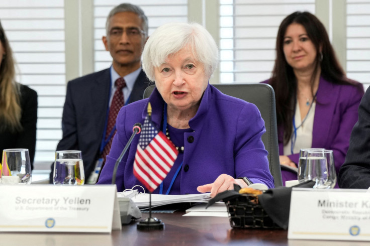 U.S. Treasury Secretary Janet Yellen holds a roundtable with finance ministers from borrower and shareholder countries at the International Monetary Fund Building, in Washington