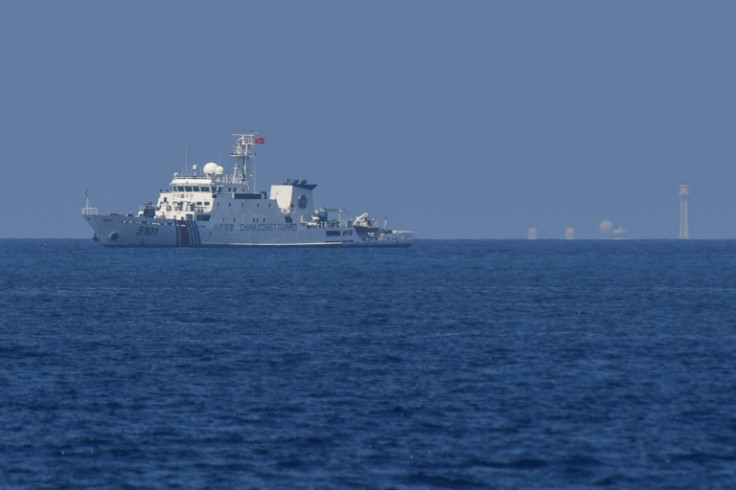 A Chinese coast guard ship patrols in the disputed South China Sea on April 21, 2023