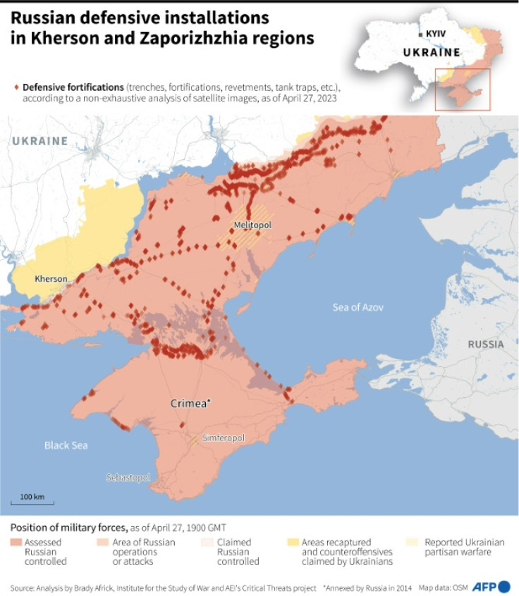 Russian defensive installations in Kherson and Zaporizhzhia regions
