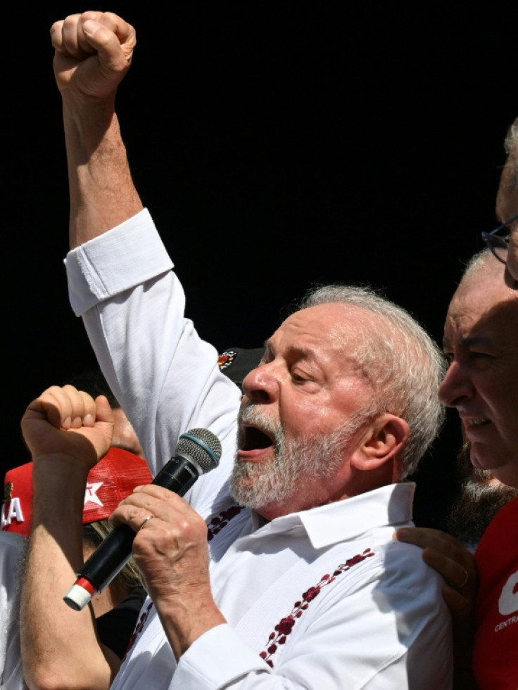 Brazilian President Luiz Inacio Lula da Silva speaks during a May Day rally in Sao Paulo