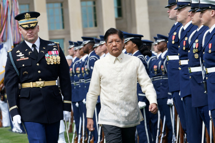 U.S. Defense Secretary Lloyd Austin welcomes Philippine President Ferdinand Marcos Jr. during full honors arrival ceremony at the Pentagon in Washington