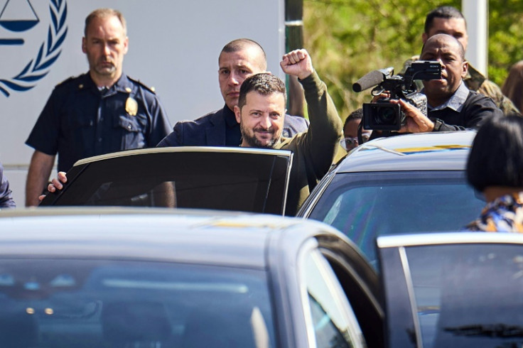 Ukrainian President Zelensky leaving the International Criminal Court on Thursday