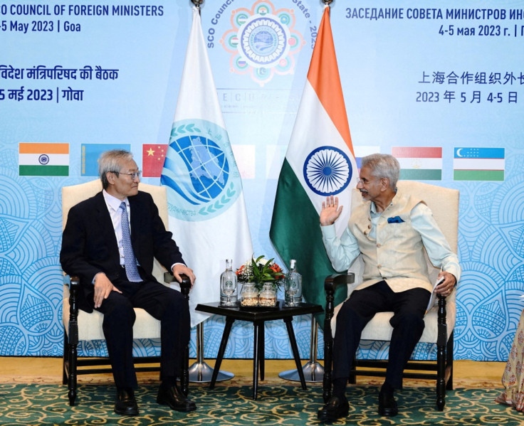 IndiaÕs Foreign Minister Jaishankar speaks with Secretary-General of SCO Zhang Ming, in Goa