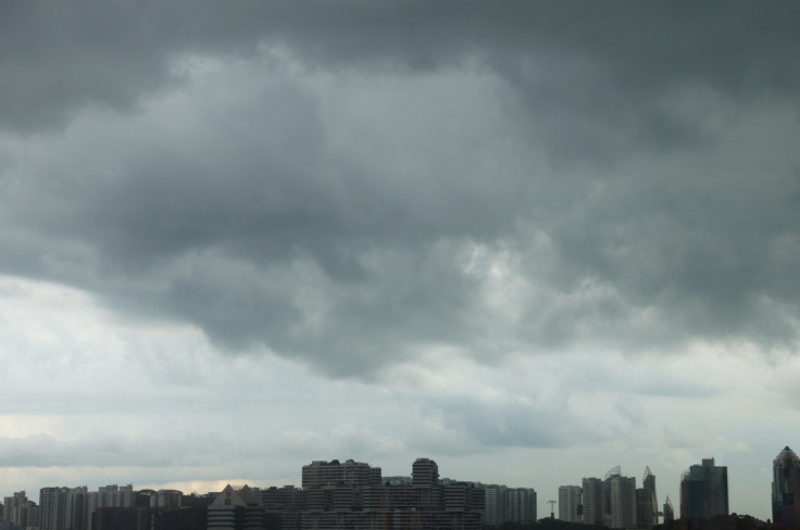 Private residential properties are pictured as storm clouds gather in Singapore