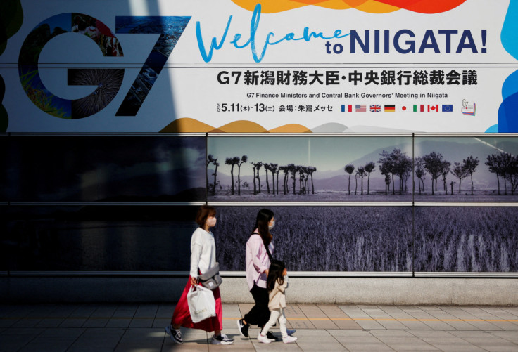 The logo of the G7 Finance Ministers and Central Bank Governors' meeting is displayed at Niigata station, ahead of the meeting, in Niigata