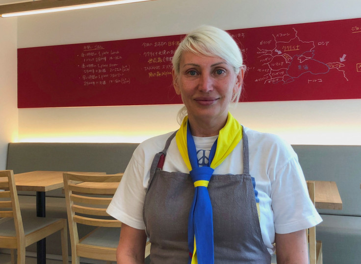 Olena, a Ukrainian evacuee who declined to give her surname, poses for a photograph during an interview with Reuters in Tokyo