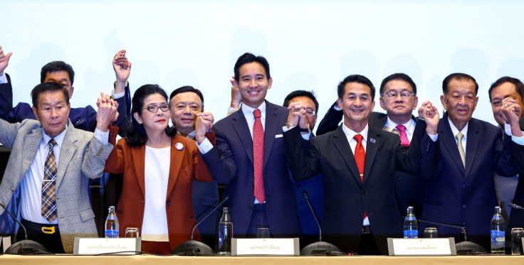 Move Forward Party holds press conference on talks with coalition party, in Bangkok