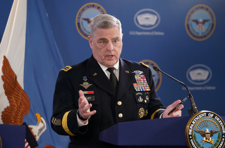 Chairman of the Joint Chiefs of Staff Milley and Defense Secretary Austin hold a press conference at the Pentagon, in Washington